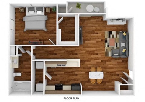 Floor plan for 1 bed, 1 bath, 678 sqft